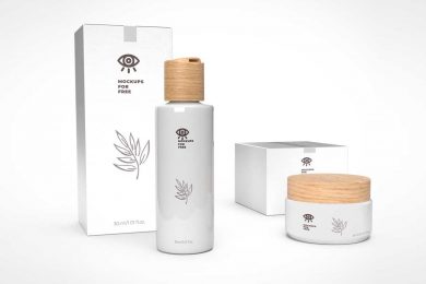 Cosmetic Cream Jar Lotion Bottle Box Packaging PSD Mockup