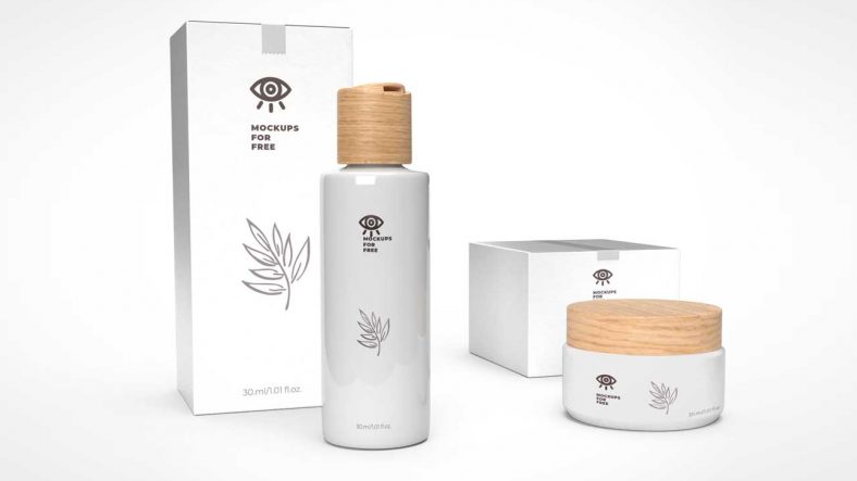 Cosmetic Cream Jar Lotion Bottle Box Packaging PSD Mockup